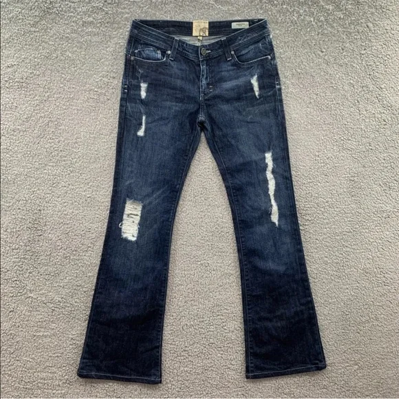 Dylan&George Alexandra Flare Y2K Vintage Low Rise Women Jeans Blue Distressed 26 - Picture 1 of 11